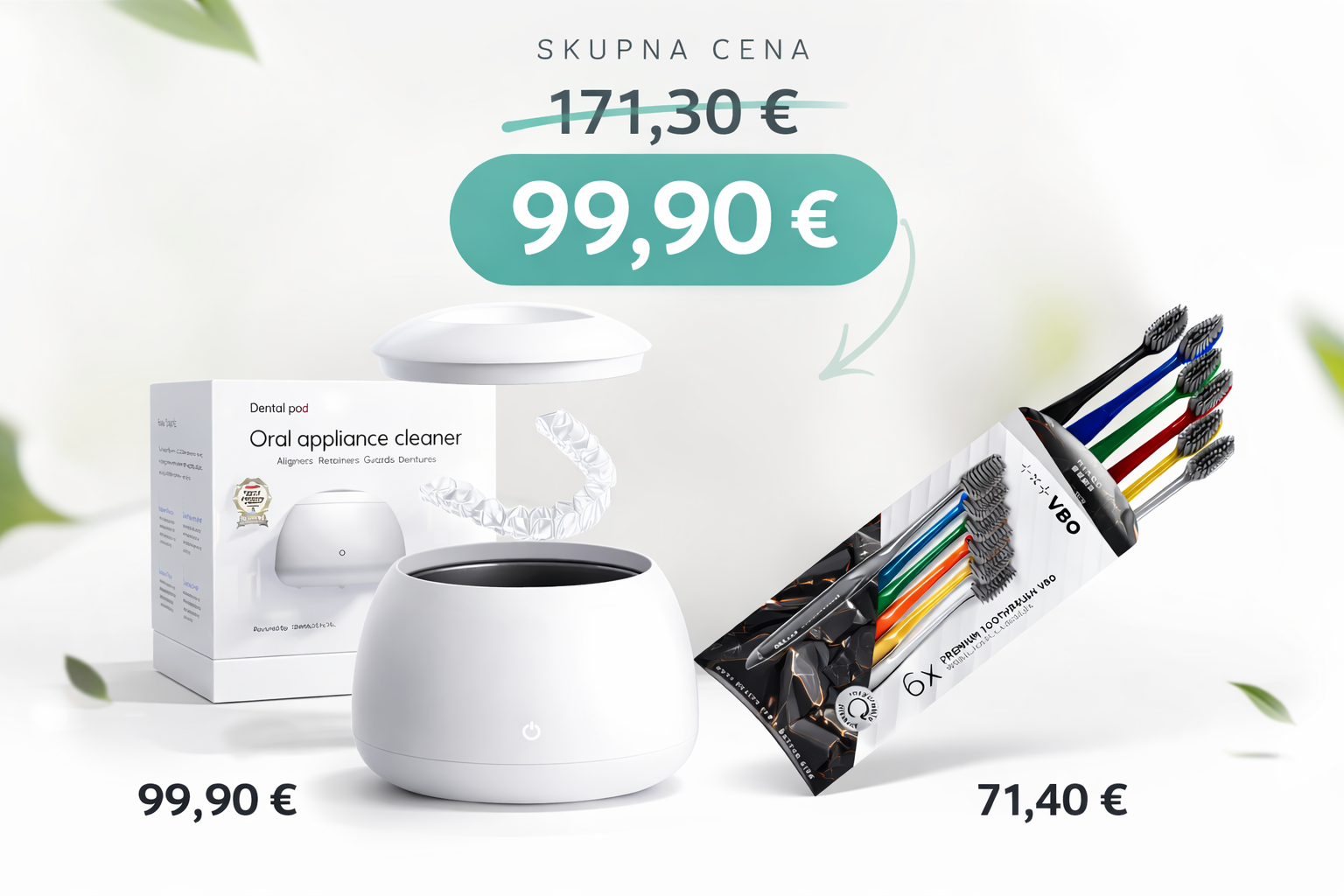 Zima Dental Pod – ultrazvočna čistilna naprava + Komplet premium zobnih ščetk – PRESTIGE LINE za odrasle - Arktično bela, 1