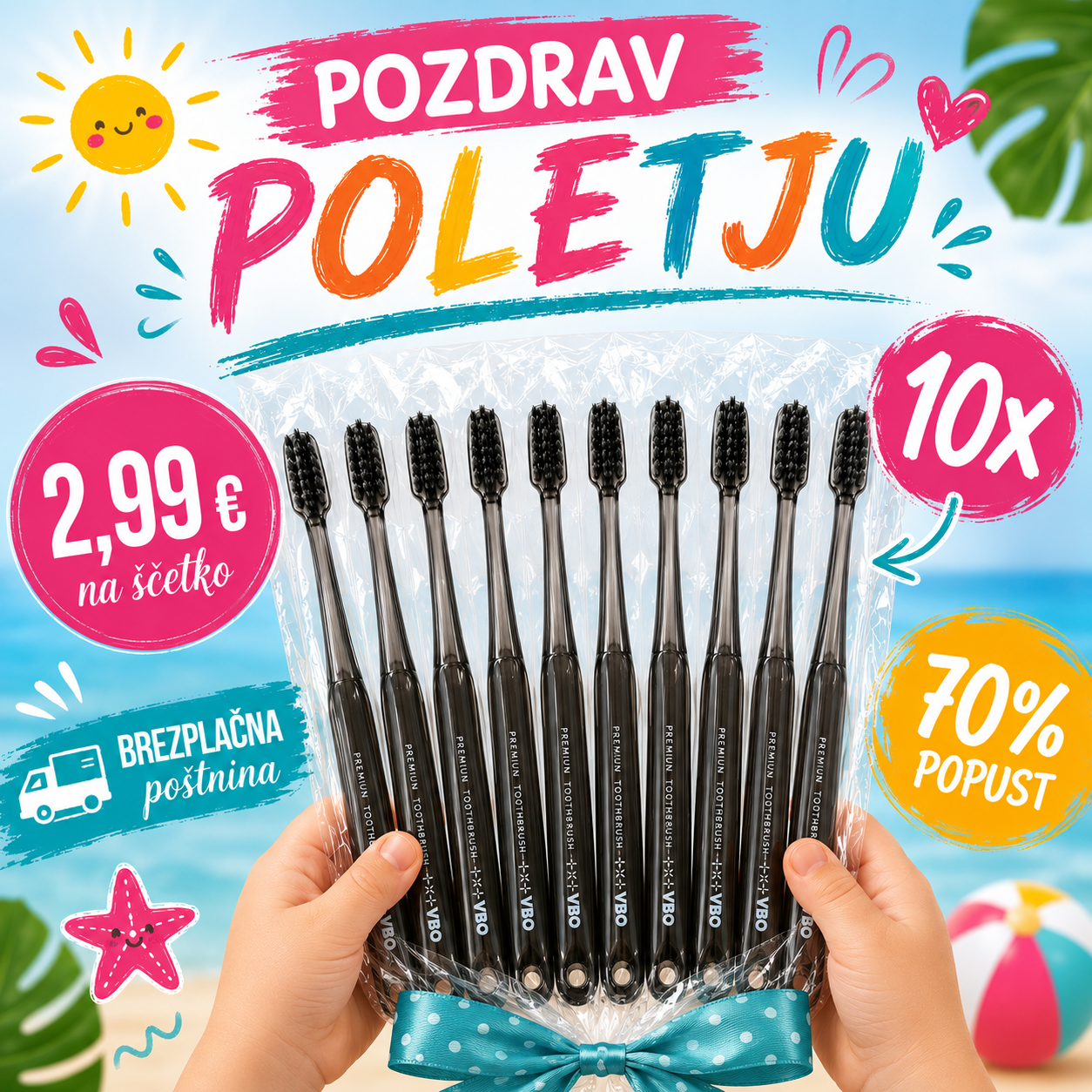 10x Premium zobna ščetka VBO za OTROKE - SMS akcija - v FOLIJI - črna, 1