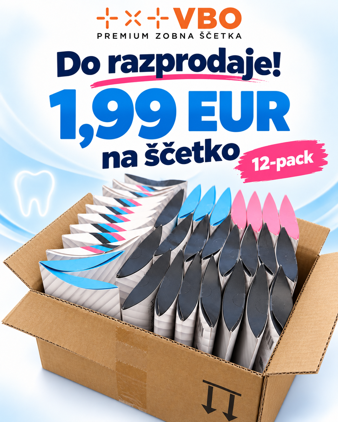 Premium zobna ščetka VBO – 12-pack (različne barve) | RAZPRODAJA ZALOG